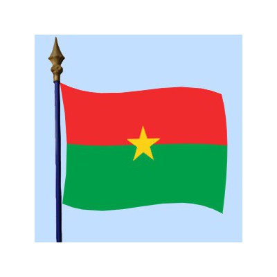 Drapeau burkina faso en tissu cloué sur hampe bois bleue marine